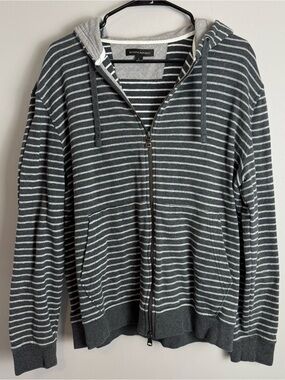 Banana Republic Men’s 100% Cotton Charcoal & Light Gray Striped Zip-Up Hoodie